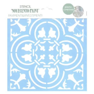 Stencil decorativo riutilizzabile Novecento Paint Cementina Mediterraneo 25x25, ideale per decorare pavimenti, pareti e mobili con un motivo ispirato alle cementine tradizionali