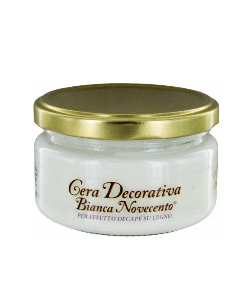 Cera decorativa bianca per effetto cérusé e decapato su legno scuro e chiaro. Finitura elegante e delicata per mobili e superfici