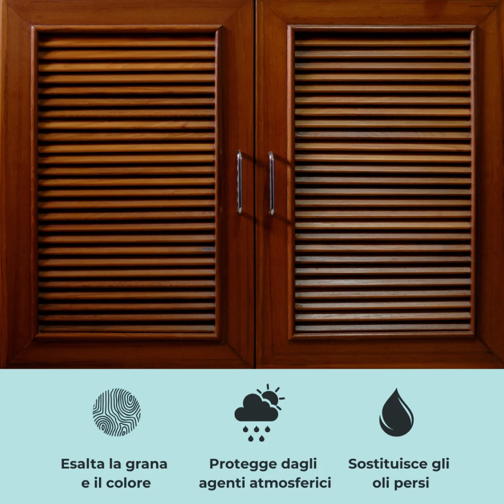 Protettivo per legno e ferro da esterno. Tornabello rinnova e protegge superfici esposte al sole e alle intemperie. Con filtri UV resistenti, finitura lucida e idrorepellente.